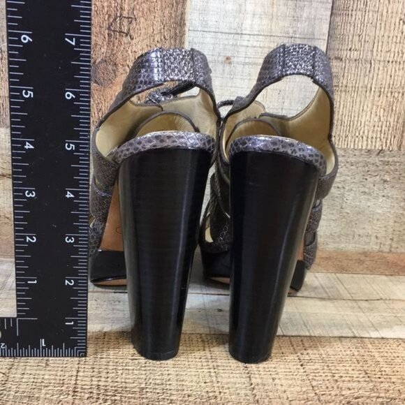 Coach Sandals Moreen Womens 8B Gray Leather Metallic Embossed Snakeskin Heel - Picture 7 of 12